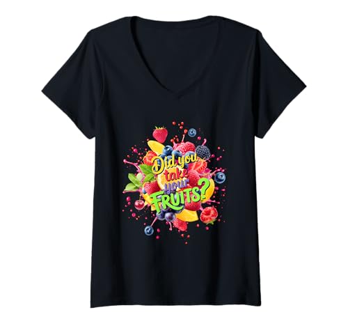Damen Did You Take Your Fruits Funny Lunch Lady Staff Fruit Lovers T-Shirt mit V-Ausschnitt von School Lunch Lady Fruits Diet Humor Tees & Gifts