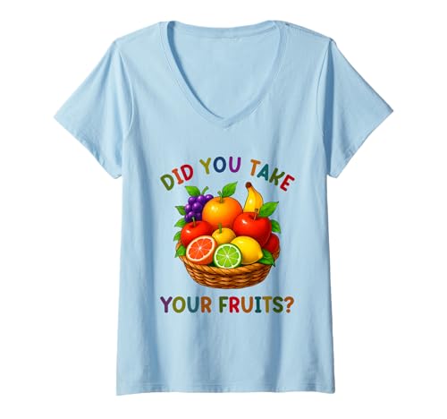 Damen Did You Take Your Fruits Funny Lunch Lady Staff Fruit Lovers T-Shirt mit V-Ausschnitt von School Lunch Lady Fruits Diet Humor Tees & Gifts