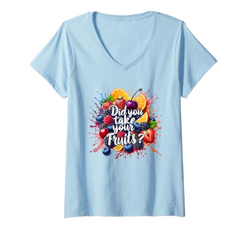 Damen Did You Take Your Fruits Funny Lunch Lady Staff Fruit Lovers T-Shirt mit V-Ausschnitt von School Lunch Lady Fruits Diet Humor Tees & Gifts