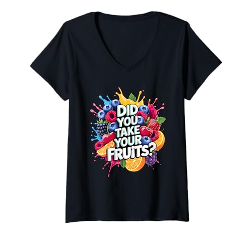Damen Did You Take Your Fruits Funny Lunch Lady Staff Fruit Lovers T-Shirt mit V-Ausschnitt von School Lunch Lady Fruits Diet Humor Tees & Gifts