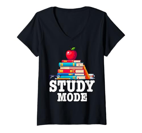 Damen Schule - Lernmodus T-Shirt mit V-Ausschnitt Damen Schule - Lernmodus T-Shirt mit V-Ausschnitt von School Mood Apparel