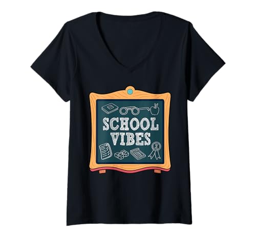 Damen Schule - School Vibes T-Shirt mit V-Ausschnitt Damen Schule - School Vibes T-Shirt mit V-Ausschnitt von School Mood Apparel