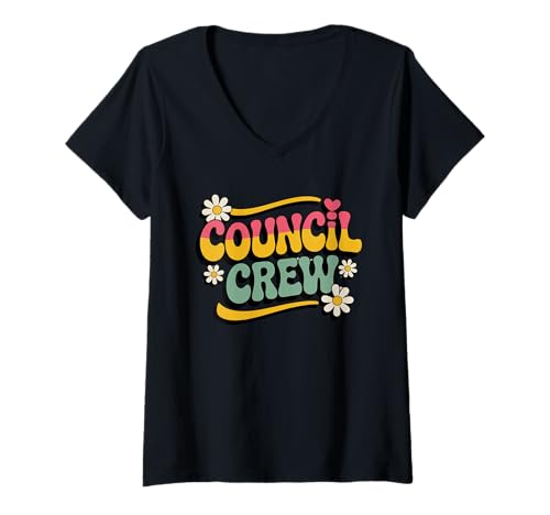 Damen Groovy Council Crew Studentenrat Vibes School T-Shirt mit V-Ausschnitt Damen Groovy Council Crew Studentenrat Vibes School T-Shirt mit V-Ausschnitt von School Organization Student Council