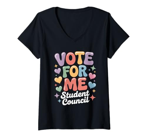 Damen Stimmen Sie für Mich ab Student Council Vibes School Election Day T-Shirt mit V-Ausschnitt Damen Stimmen Sie für Mich ab Student Council Vibes School Election Day T-Shirt mit V-Ausschnitt von School Organization Student Council