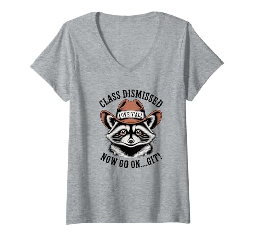 Damen Racoon Class jetzt entlassen Go On Git, Lustiger Waschbärlehrer T-Shirt mit V-Ausschnitt von School Out Summer Teacher Tee