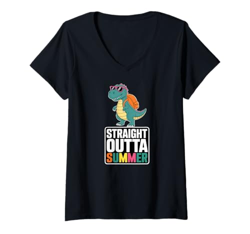 Damen Straight Outta Summer T-Shirt mit V-Ausschnitt von School Pencil Summer Straight Outta End Class