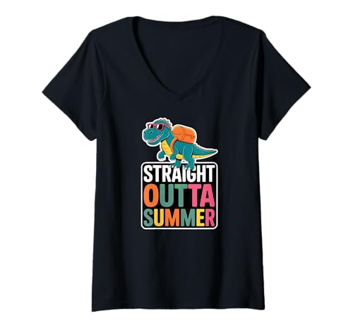 Damen Straight Outta Summer T-Shirt mit V-Ausschnitt von School Pencil Summer Straight Outta End Class