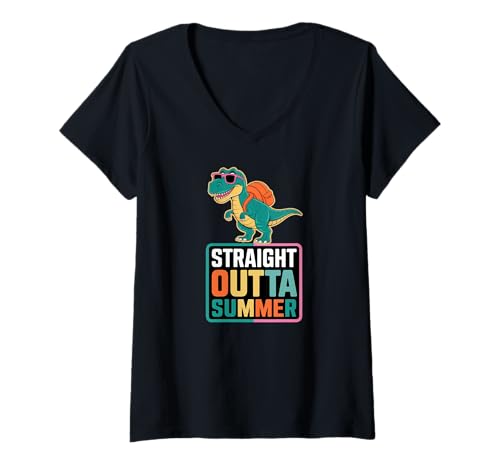 Damen Straight Outta Summer T-Shirt mit V-Ausschnitt von School Pencil Summer Straight Outta End Class