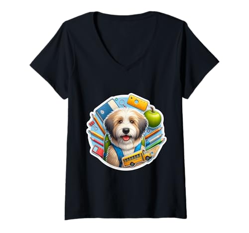 Damen Back To School Polnischer Lowland Sheepdog Hund Junge Mädchen Student T-Shirt mit V-Ausschnitt Damen Back To School Polnischer Lowland Sheepdog Hund Junge Mädchen Student T-Shirt mit V-Ausschnitt von School Polish Lowland Sheepdog Dog Products