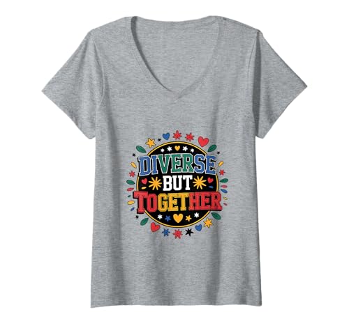 Damen Diverse But Together T-Shirt - School Pride Unity T-Shirt mit V-Ausschnitt Damen Diverse But Together T-Shirt - School Pride Unity T-Shirt mit V-Ausschnitt von School Pride Unity Vibes