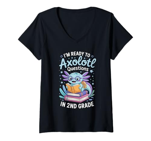 Damen Ready to Axolotl Questions 2. Klasse Zurück zur Schule Lustig T-Shirt mit V-Ausschnitt Damen Ready to Axolotl Questions 2. Klasse Zurück zur Schule Lustig T-Shirt mit V-Ausschnitt von School Pun Animals