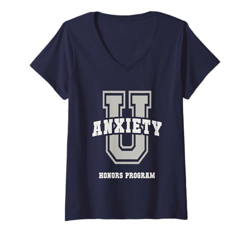 Damen Cute Anxiety University Hochschulausbildung für psychische Gesundheit T-Shirt mit V-Ausschnitt von School Rocks Graduate Game On Introvert Gag Team