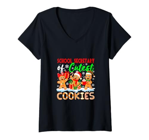 Damen Schulsekretär der süßesten Kekse Lebkuchen Weihnachten T-Shirt mit V-Ausschnitt Damen Schulsekretär der süßesten Kekse Lebkuchen Weihnachten T-Shirt mit V-Ausschnitt von School Secretary Christmas Costume