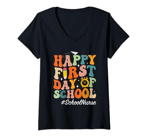 Damen Fröhlichen ersten Schultag, Spaß! T-Shirt mit V-Ausschnitt von School Spirit Creations