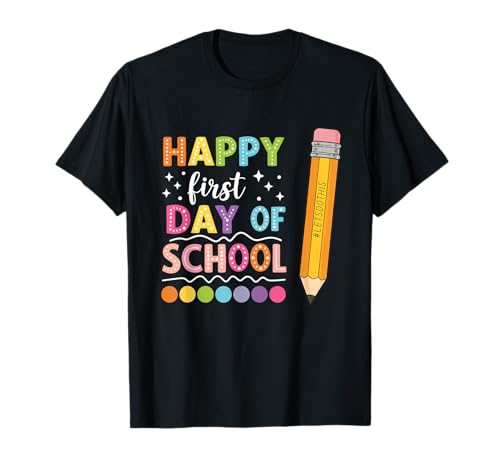 Teacher Kids T-Shirt „Happy First Day of School“ T-Shirt von School Spirit Supply Co.