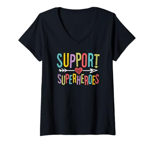 Damen Superheldengeschenke für das Unterstützungspersonal für Teacher Aide para T-Shirt mit V-Ausschnitt Damen Superheldengeschenke für das Unterstützungspersonal für Teacher Aide para T-Shirt mit V-Ausschnitt von School Staff Appreciation Gifts