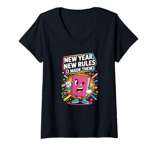 Damen Back to School Lustiges Notizbuch New Year My Rules T-Shirt mit V-Ausschnitt von School Time Vibes Apparel Gifts by Anastasia