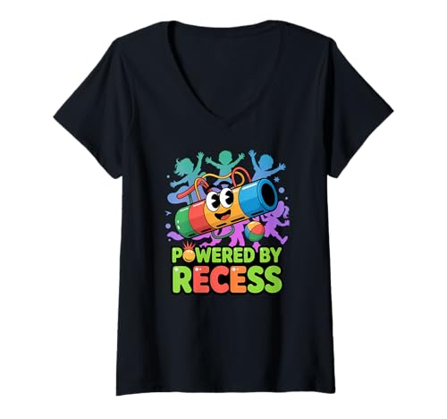 Damen Bereitgestellt von Recess Funny Playground Cartoon Back to School T-Shirt mit V-Ausschnitt von School Time Vibes Apparel Gifts by Anastasia
