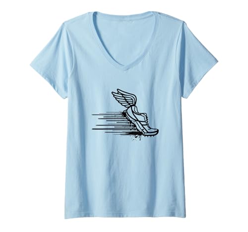 Damen Track And Field Grunge Laufschuh Run Jump Throw T-Shirt mit V-Ausschnitt Damen Track And Field Grunge Laufschuh Run Jump Throw T-Shirt mit V-Ausschnitt von School Track And Field Running Team