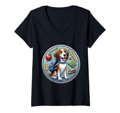 Damen Back To School Treeing Walker Coonhoun Hund Junge Mädchen Student T-Shirt mit V-Ausschnitt Damen Back To School Treeing Walker Coonhoun Hund Junge Mädchen Student T-Shirt mit V-Ausschnitt von School Treeing Walker Coonhound Dog Products