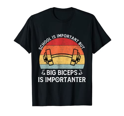 Big Bizeps Importanter Muskeln Retro Gym Workout Bizeps Männer T-Shirt von School is important but big biceps are importanter