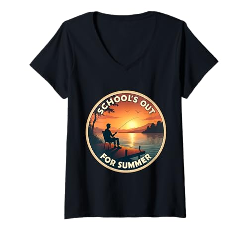 Damen School 's Out For Summer Teacher Student Fisher Fishing Fish T-Shirt mit V-Ausschnitt Damen School 's Out For Summer Teacher Student Fisher Fishing Fish T-Shirt mit V-Ausschnitt von School's Out For Summer Teacher Student Products