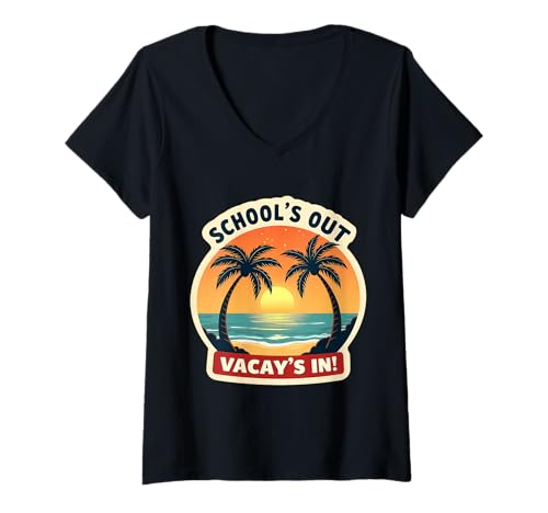 Damen Die Schule ist vorbei, Ferien sind in den Sommerferien, Teacher Beach T-Shirt mit V-Ausschnitt von School's Out Vacay's In Summer Break Products