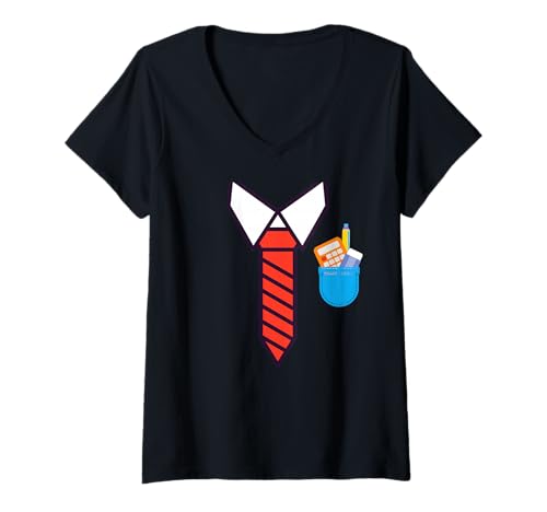 Damen Lustige Schuluniform Kostüm gefälschte Krawatte mit Tasche Halloween T-Shirt mit V-Ausschnitt von School uniform tie with fake pocket apparel