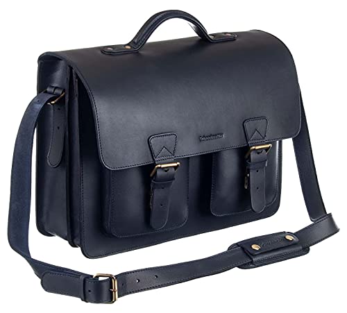 Schoolmaster classic in Midnight Blue, stilvolle Lehrertasche & Aktentasche aus echtem Leder, viele Innenfächer, Umhängetasche für Damen & Herren, 40 x 32 x 18 cm, dunkel-blau von Schoolmaster