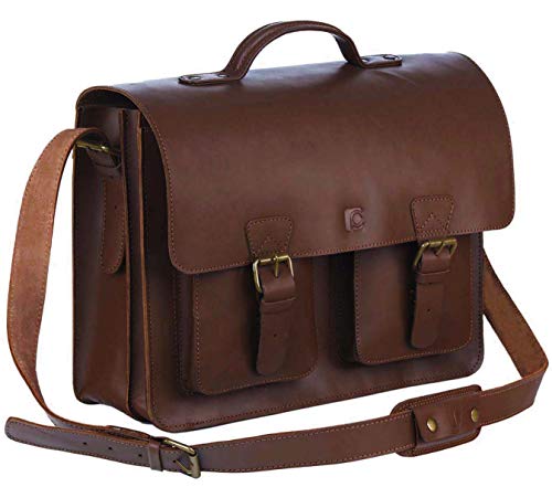 Schoolmaster classic in Mocca, stilvolle Lehrertasche & Aktentasche aus echtem Leder, viele Innenfächer, Umhängetasche für Damen & Herren, 40 x 32 x 18 cm, braun von Schoolmaster