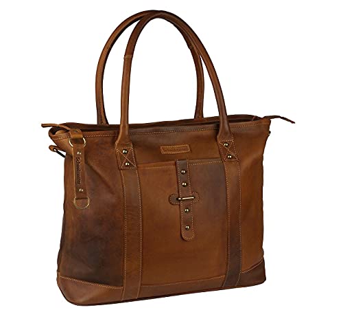 Schoolmaster highclass Shopper - saddle brown, Umhängetasche mit vielen Fächern & Extras, aus Leder, Leder-Aktentasche von Schoolmaster