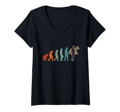 Damen Schornsteinfeger mit Dachleiter Kehrbesen Schornsteinfeger T-Shirt mit V-Ausschnitt von Schornsteinfeger Zubehör Geschenke Shirts