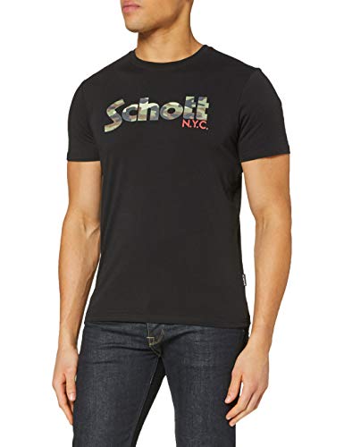 Schott NYC Herren Tslogo T-Shirt, Schwarz/Camo, 4XL von Schott NYC