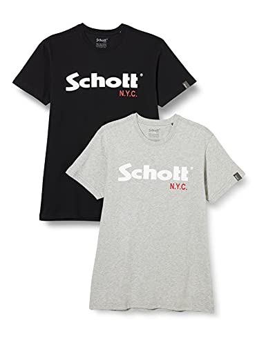 Schott Nyc Herren Ts01mclogo T-Shirt, 2er Pack, Mehrfarbig (Black/ H.Grey), 3XL von Schott NYC