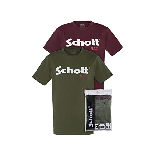 Schott Nyc Herren Ts01mclogo T-Shirt, 2er Pack, Mehrfarbig (Kaki/Bordeaux Kaki/Bordeaux), M von Schott Nyc