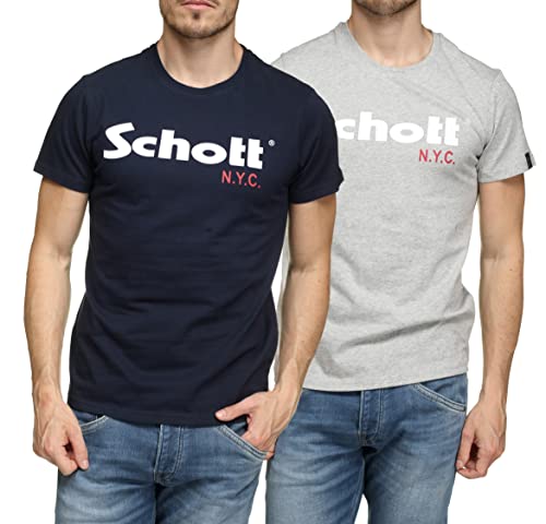 Schott Nyc Herren Ts01mclogo T-Shirt, 2er Pack, Mehrfarbig (Navy/Grey Navy/Grey), L von Schott NYC