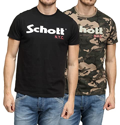 Schott Nyc Herren Ts01mclogo T-Shirt, 2er Pack, Mehrfarbig (Camokaki/Black Camokaki/Black), L von Schott Nyc