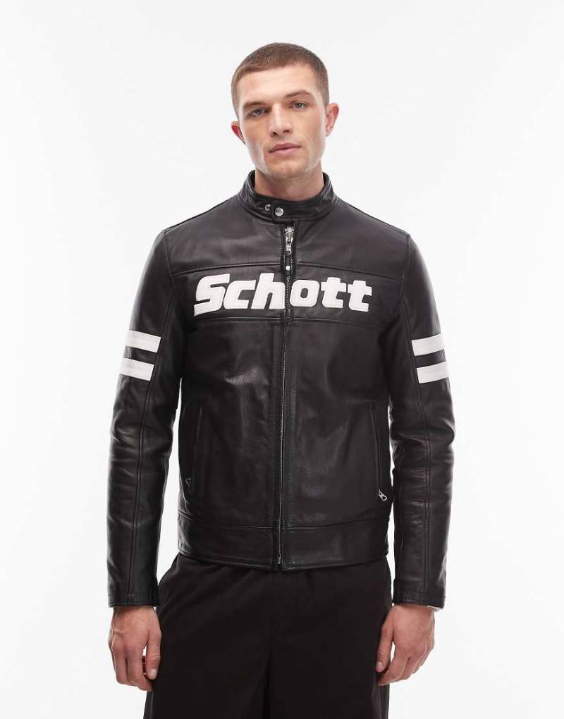 Schott - Hochwertige Motocross-Jacke aus echtem Leder mit Reißverschluss und Logo in Schwarz von Schott