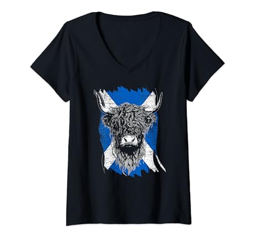 Damen Schottisches Hochlandrind Highland Cattle Geschenk Landwirt T-Shirt mit V-Ausschnitt von Schottisches Hochlandrind Kuh Züchter Geschenkidee