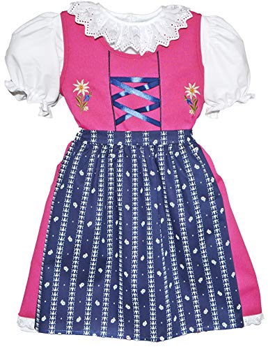 Kinderdirndl Edelstickerei Rosa Dirndl Bluse im Set Blumenrankerl Schuerze (74-80, Rosa-Navy) von Schrammel