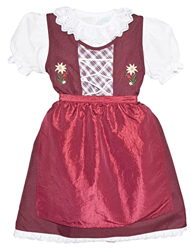 Schrammel Satin Schürze Festliches Kinderdirndl Edelstickerei (122-128, Weinrot) von Schrammel