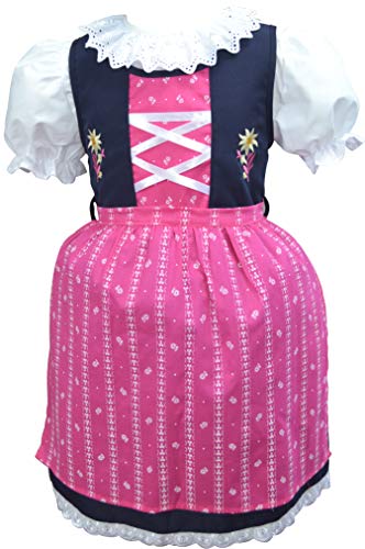 Schrammel Kinderdirndl Blumendruck Navy Dirndl für Mädchen (110-116, Blau-Pink) von Schrammel