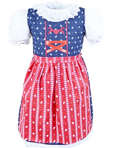 Schrammel Kinderdirndl Hirsch Stickerei Reine Baumwolle Kindertrachten Bluse (86-92, Dunkelblau-Rot) von Schrammel