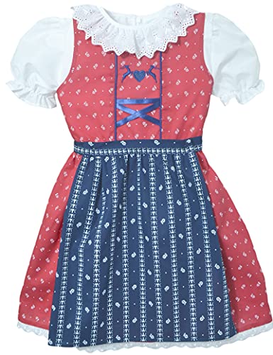 Schrammel Kinderdirndl Hirsch Stickerei Reine Baumwolle Kindertrachten Bluse (86-92, Rot-Navy) von Schrammel