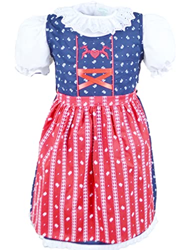 Schrammel Kinderdirndl Hirsch Stickerei Reine Baumwolle Kindertrachten Bluse (74-80, Dunkelblau-Rot) von Schrammel