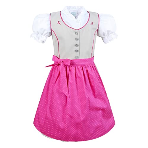 Schrammel Kinderdirndl Leinen Mieder Gefüttert Dirndl mit Hirsch Stickerei (98-104, Pink-Nadelpunkt) von Schrammel