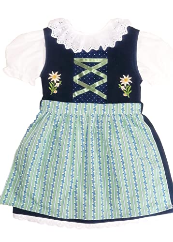 Schrammel Kinderdirndl Mit Baumwollschürze Zarte Tupfen Dirndl Baumwollschürze (134-140, Dunkelblau-Grün Blumenrankerl) von Schrammel