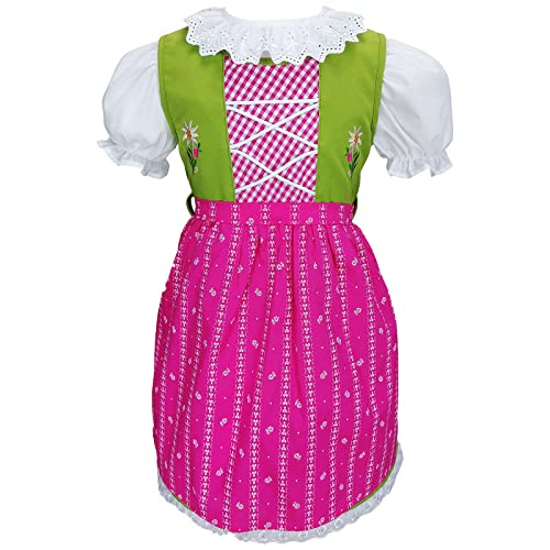 Schrammel Kinderdirndl Schürze mit Blumenrankerl Kinder Dirndl für Festtag (110-116, Grün-Pink) … von Schrammel