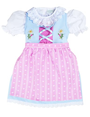 Schrammel Kinderdirndl Schürze mit Blumenrankerl Kinder Dirndl für Festtag (110-116, Hellblau-Rosa) von Schrammel