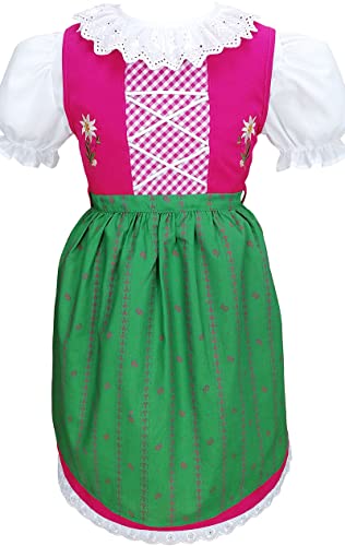 Schrammel Kinderdirndl Schürze mit Blumenrankerl Kinder Dirndl für Festtag (86-92, Pink-Grün) von Schrammel